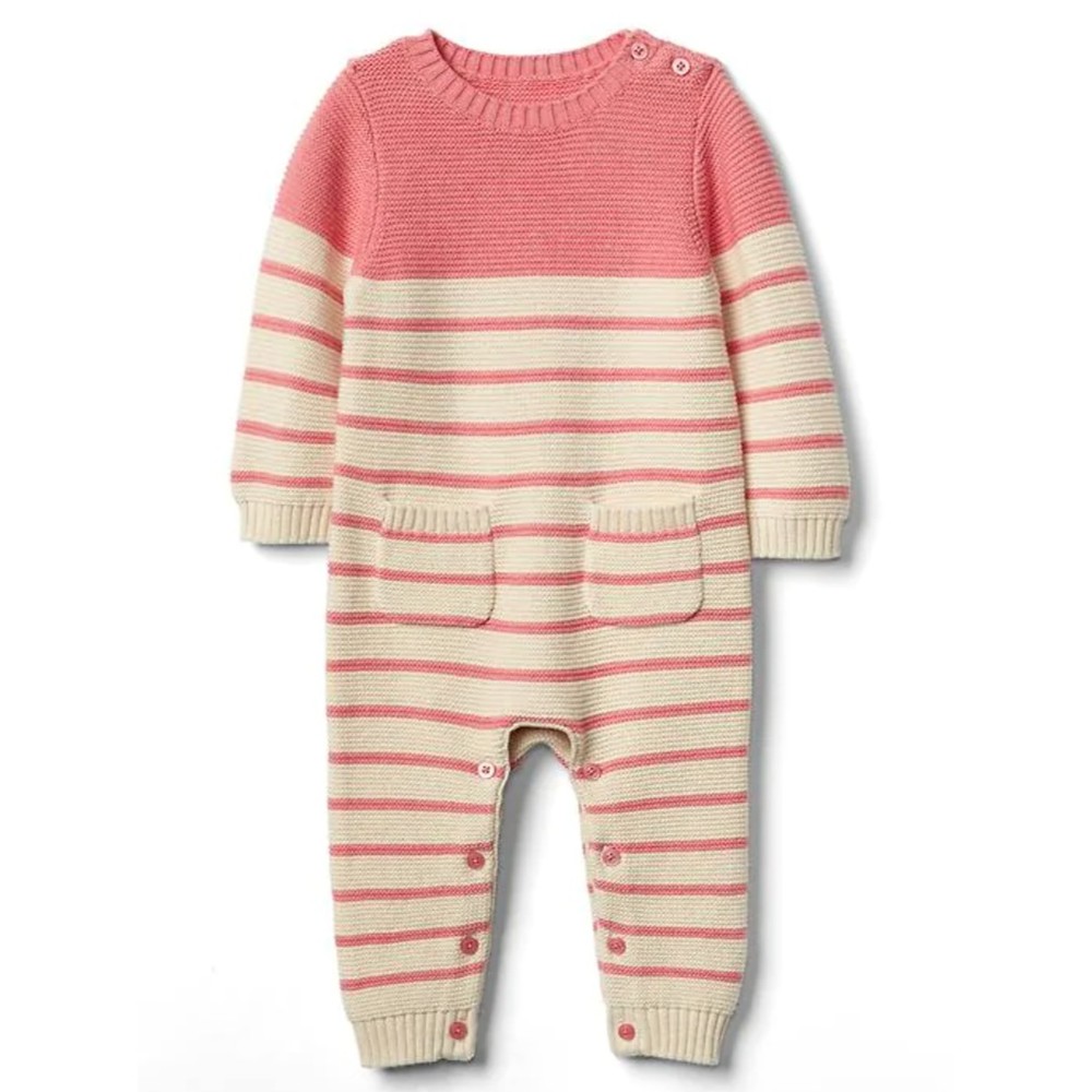 baby Gap Girls Brannan Stripe One Piece 3-6 M Pink Heather Knit Cotton Coverall